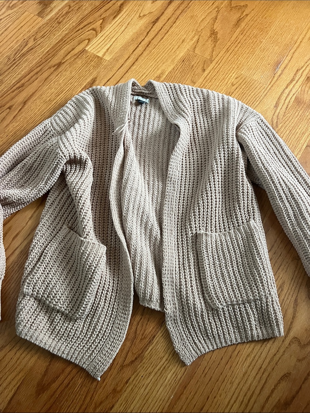 American Eagle Outfitters Neutral Beige Open-Front Chunky Cardigan pockets sm